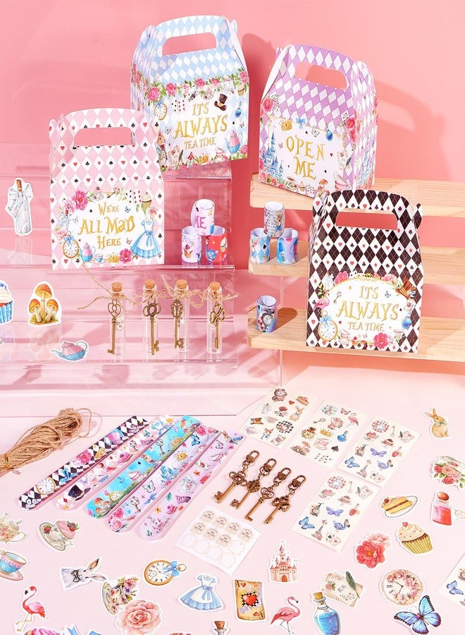 Vanblue 110Pcs Alice Party Favors Wonderland Brithday Decorations,Tea Party Supplies for Girls Birthday Gift Set, Stickers,Skeleton Keys,Goodie Bag Stuffers Treat Boxes Trunk or Treat Kit - Image 3